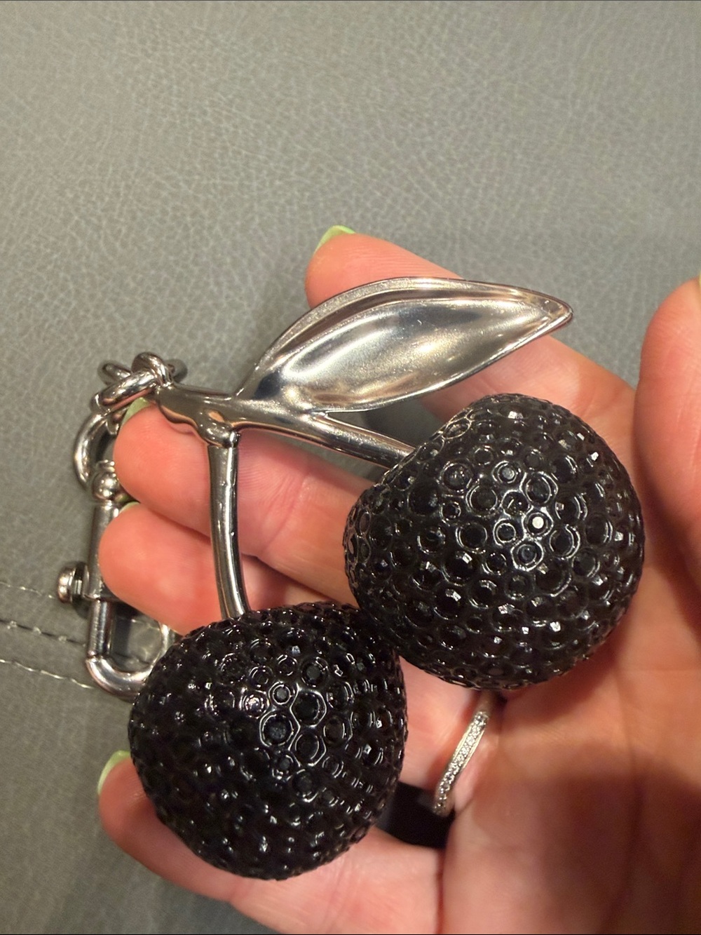 Coach Silver Cherry keychain/bag charm with Black Crystal Accents - Designer - Picture 4 of 6